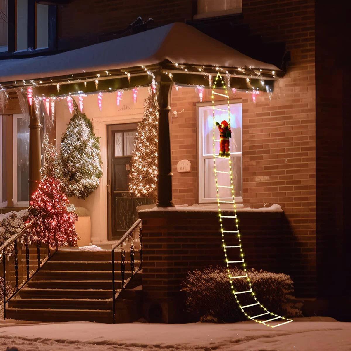 3M LED Light Ladder with Climbing Festive Figure – Decorative Illumination for Home and Garden - Home Fads
