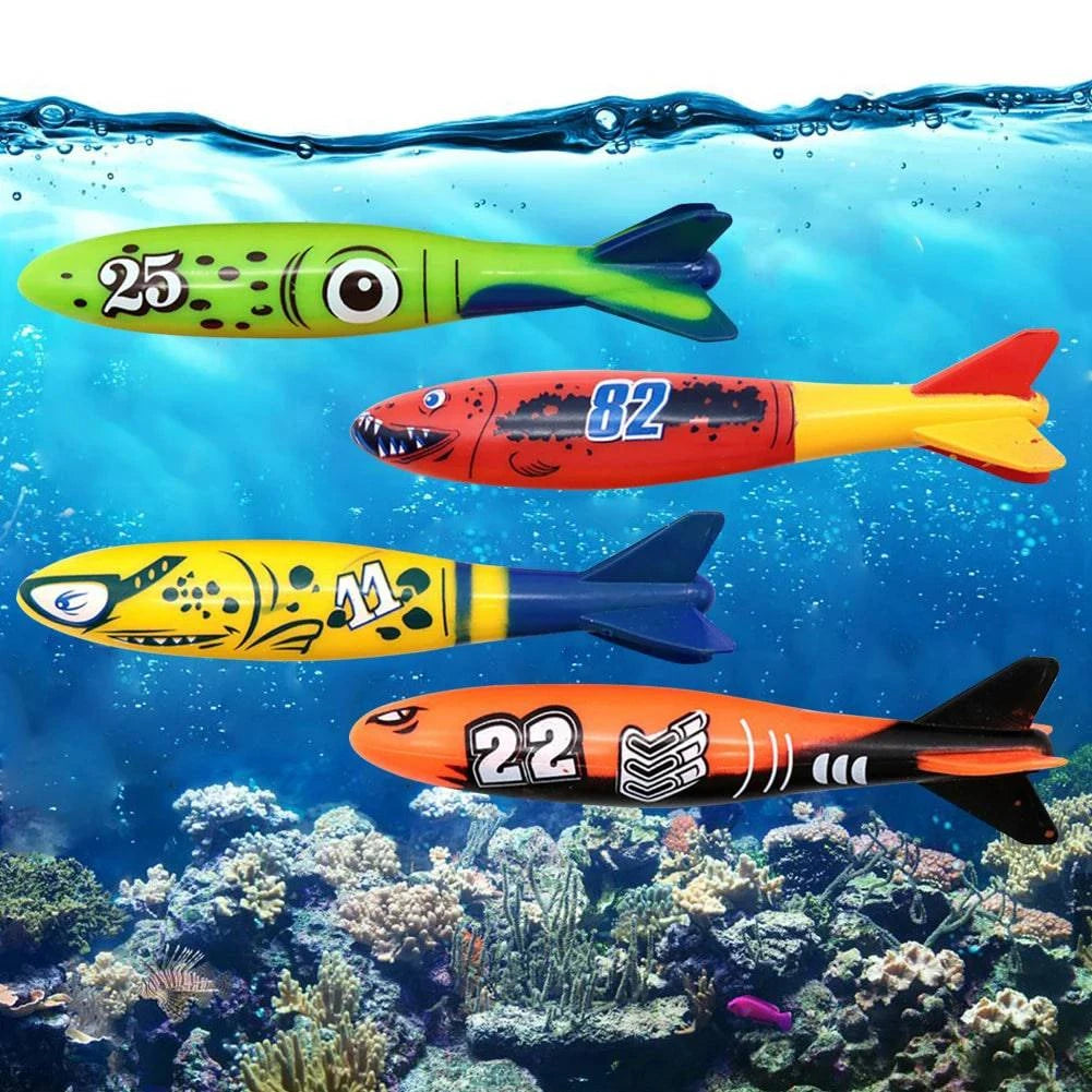 4-Piece Summer Pool Diving Toys Set - Multicolor Swim Dive Toy Set for Creative Underwater Fun (Choose from Torpedoes, Rods, Rings, or Soft Spheres) - Home Fads
