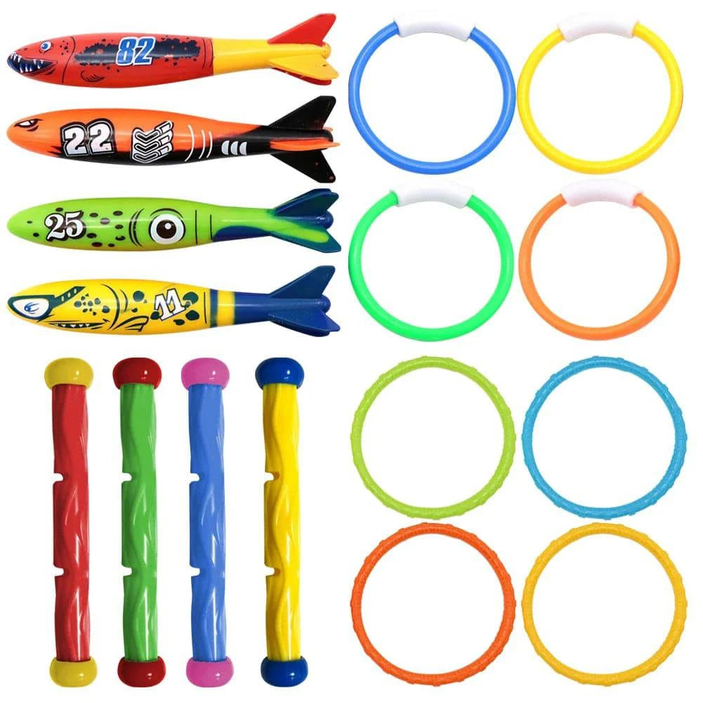 4-Piece Summer Pool Diving Toys Set - Multicolor Swim Dive Toy Set for Creative Underwater Fun (Choose from Torpedoes, Rods, Rings, or Soft Spheres) - Home Fads