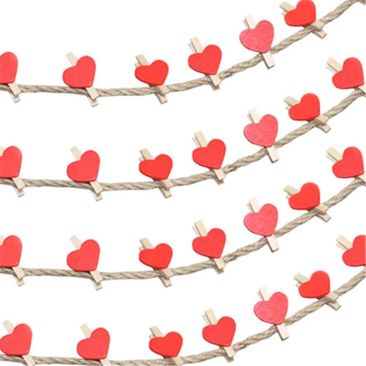 50pcs Mini Wooden Heart Clothespins Clips – Perfect for Photos, Postcards, and Decorative Displays in Various Colors - Home Fads