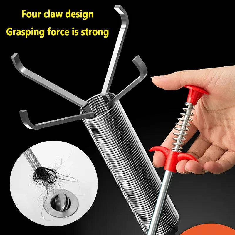 60cm Spring Pipe Dredging Snake & Augmenter - Effortless Clog Removal, 4 Robust Claw Pick-Up Ends - Home Fads