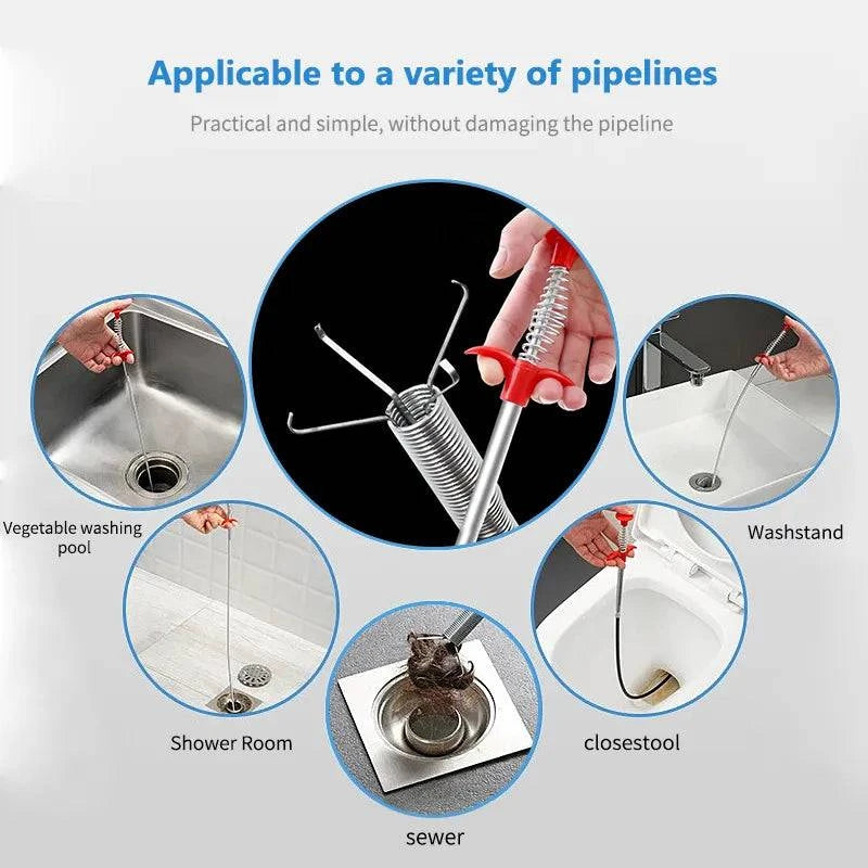 60cm Spring Pipe Dredging Snake & Augmenter - Effortless Clog Removal, 4 Robust Claw Pick-Up Ends - Home Fads