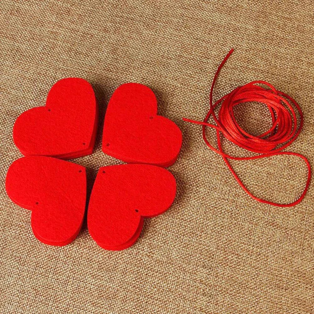 80-Piece Red Heart Felt Garland with 5 Strings for Valentines Day Decor - Ideal for Weddings, Birthdays, and Parties - Home Fads