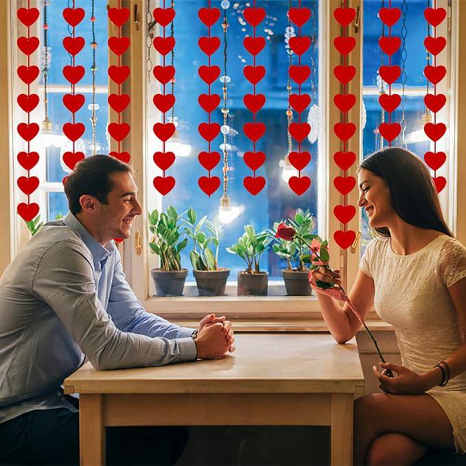80-Piece Red Heart Felt Garland with 5 Strings for Valentines Day Decor - Ideal for Weddings, Birthdays, and Parties - Home Fads