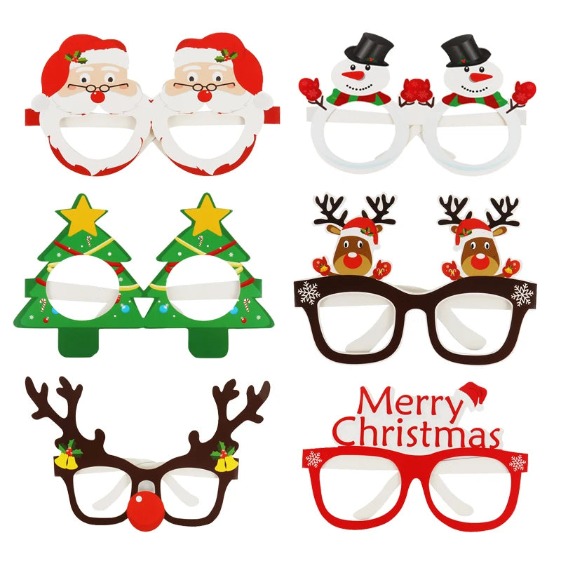 9-Piece Festive Paper Glasses Set – Christmas Tree, Santa, and Reindeer Photo Props – Holiday Party Decorations and New Year Accessories - Home Fads