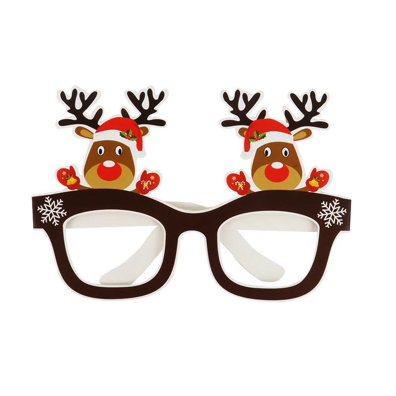 9-Piece Festive Paper Glasses Set – Christmas Tree, Santa, and Reindeer Photo Props – Holiday Party Decorations and New Year Accessories - Home Fads