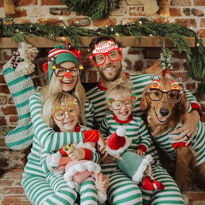 9-Piece Festive Paper Glasses Set – Christmas Tree, Santa, and Reindeer Photo Props – Holiday Party Decorations and New Year Accessories - Home Fads