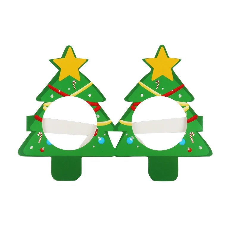 9-Piece Festive Paper Glasses Set – Christmas Tree, Santa, and Reindeer Photo Props – Holiday Party Decorations and New Year Accessories - Home Fads