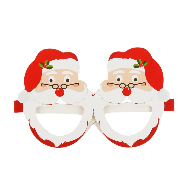 9-Piece Festive Paper Glasses Set – Christmas Tree, Santa, and Reindeer Photo Props – Holiday Party Decorations and New Year Accessories - Home Fads