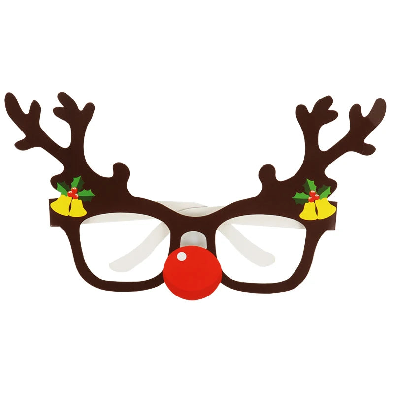 9-Piece Festive Paper Glasses Set – Christmas Tree, Santa, and Reindeer Photo Props – Holiday Party Decorations and New Year Accessories - Home Fads
