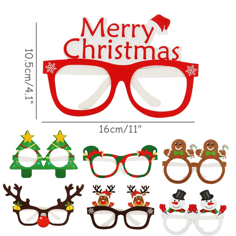 9-Piece Festive Paper Glasses Set – Christmas Tree, Santa, and Reindeer Photo Props – Holiday Party Decorations and New Year Accessories - Home Fads