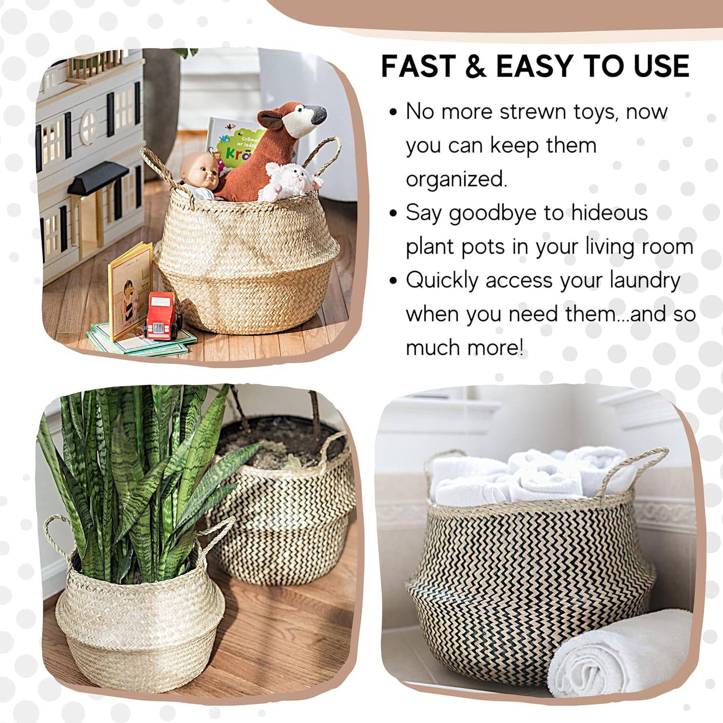 Handcrafted Natural Basket & Plant Pot Cover: Decorative Storage for Home | Multipurpose Organizer | Available in 7 Sizes - Home Fads