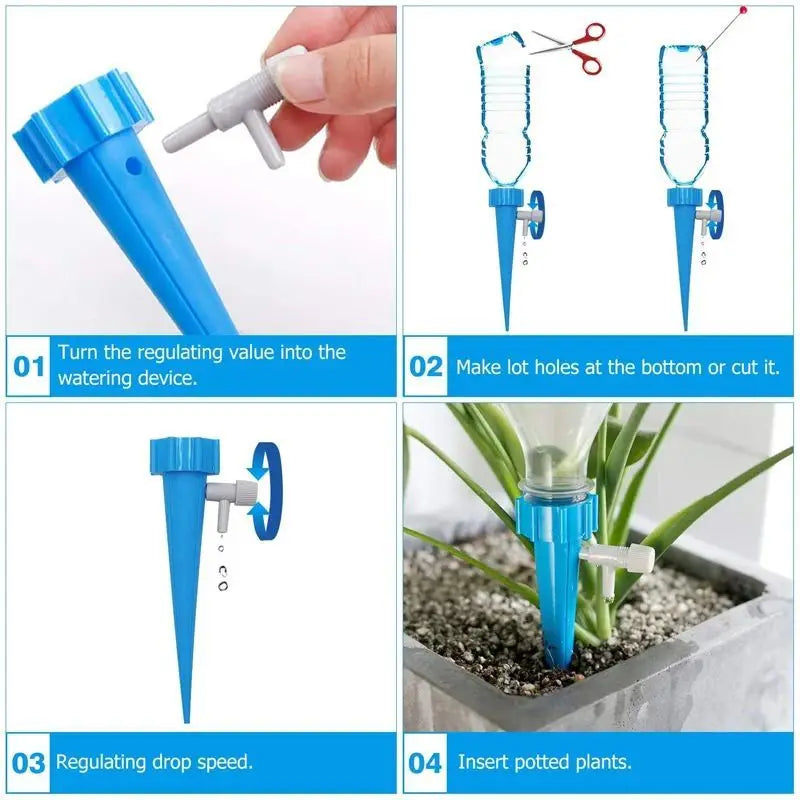 Adjustable Self-Watering Spikes – Automatic Drip Irrigation System for Indoor & Outdoor Plants, Potted Gardens, Greenhouses – 12-Pack - Home Fads
