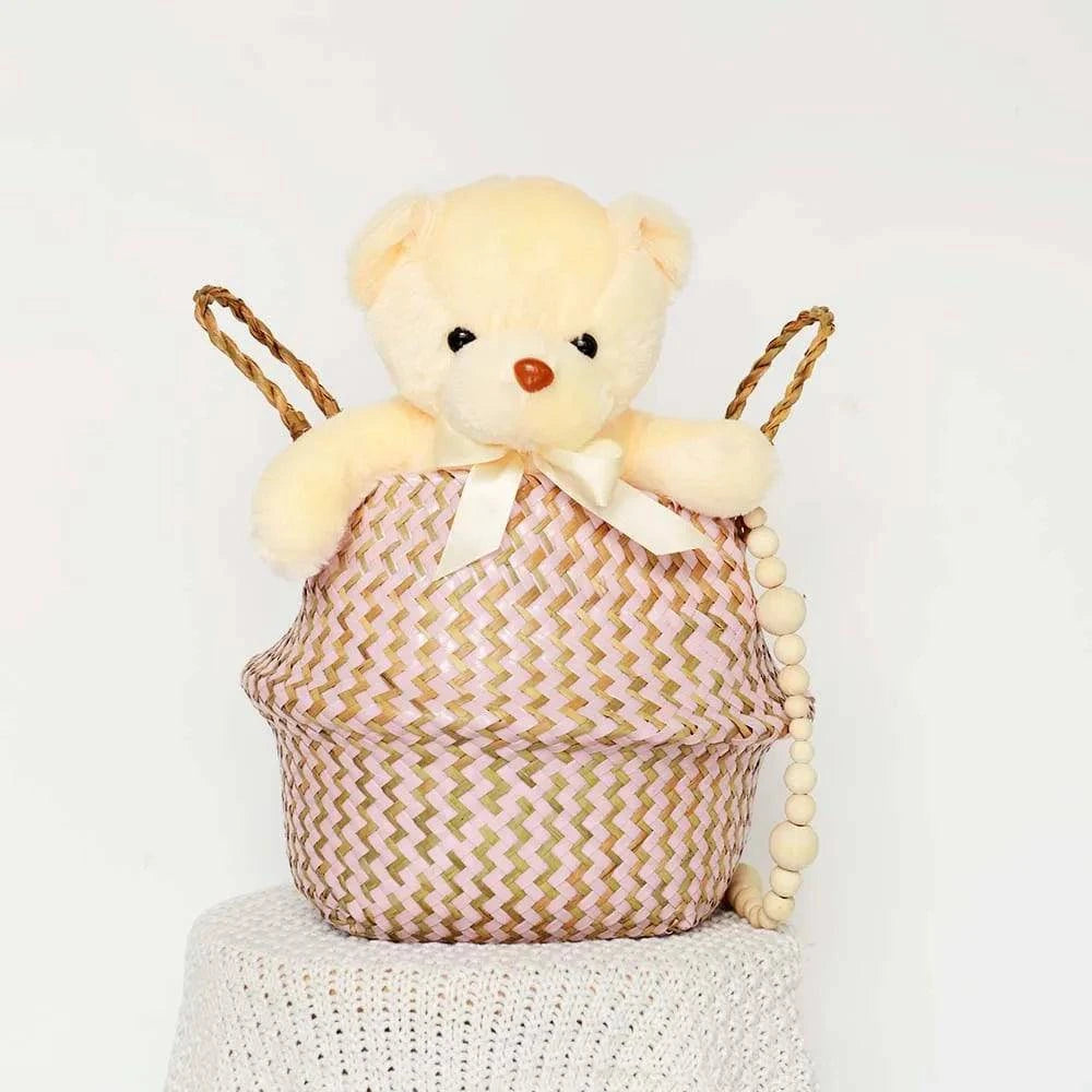 Boho Chic Handmade Striped Wicker Storage Baskets - Collapsible Laundry Basket and Flower Pot - Home Fads