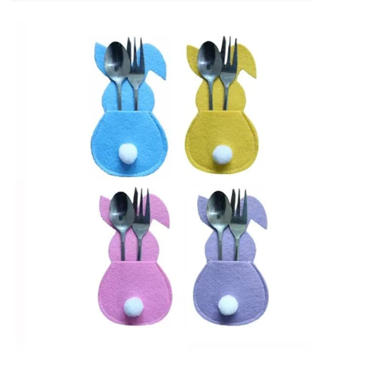 Bunny-Themed Cutlery Holders – Set of 4 Reusable Utensil Bags for Festive Table Settings - Home Fads