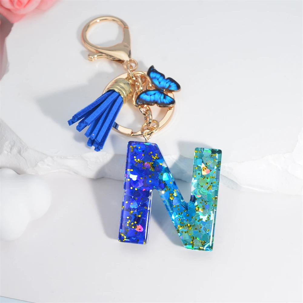 Butterfly Alphabet Keychain – Crystal Acrylic Pendant with Zinc Alloy Tassels, Elegant Valentine’s Day Gift for Women - Home Fads