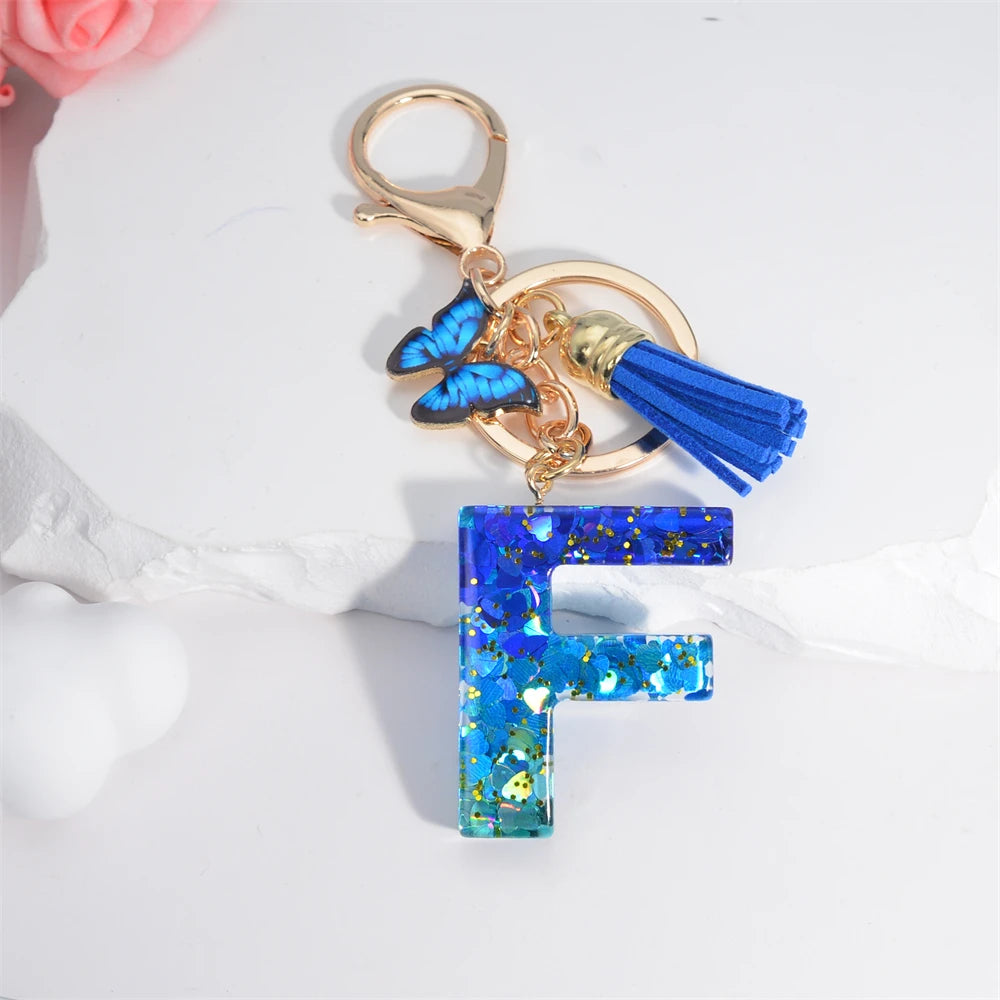 Butterfly Alphabet Keychain – Crystal Acrylic Pendant with Zinc Alloy Tassels, Elegant Valentine’s Day Gift for Women - Home Fads