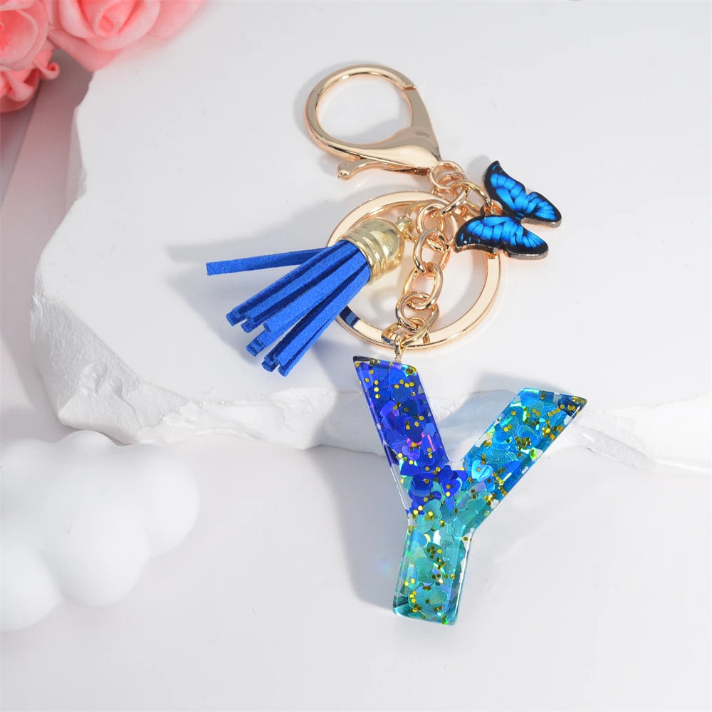 Butterfly Alphabet Keychain – Crystal Acrylic Pendant with Zinc Alloy Tassels, Elegant Valentine’s Day Gift for Women - Home Fads