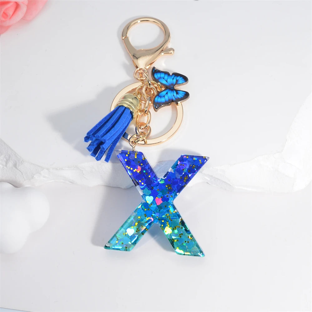 Butterfly Alphabet Keychain – Crystal Acrylic Pendant with Zinc Alloy Tassels, Elegant Valentine’s Day Gift for Women - Home Fads