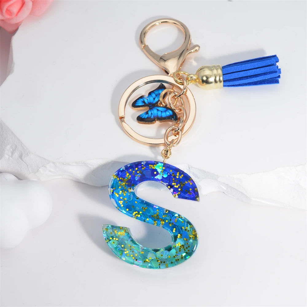 Butterfly Alphabet Keychain – Crystal Acrylic Pendant with Zinc Alloy Tassels, Elegant Valentine’s Day Gift for Women - Home Fads