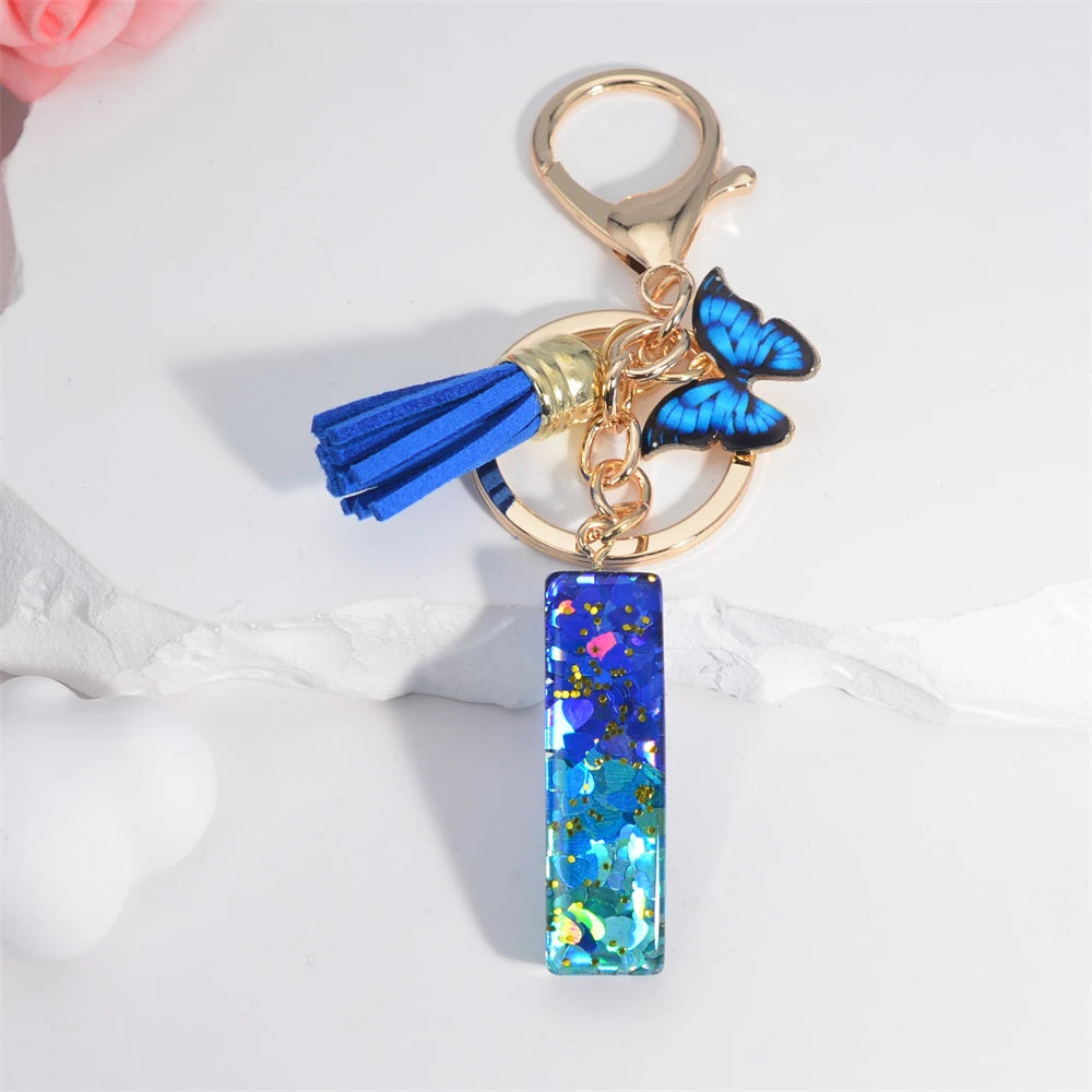 Butterfly Alphabet Keychain – Crystal Acrylic Pendant with Zinc Alloy Tassels, Elegant Valentine’s Day Gift for Women - Home Fads