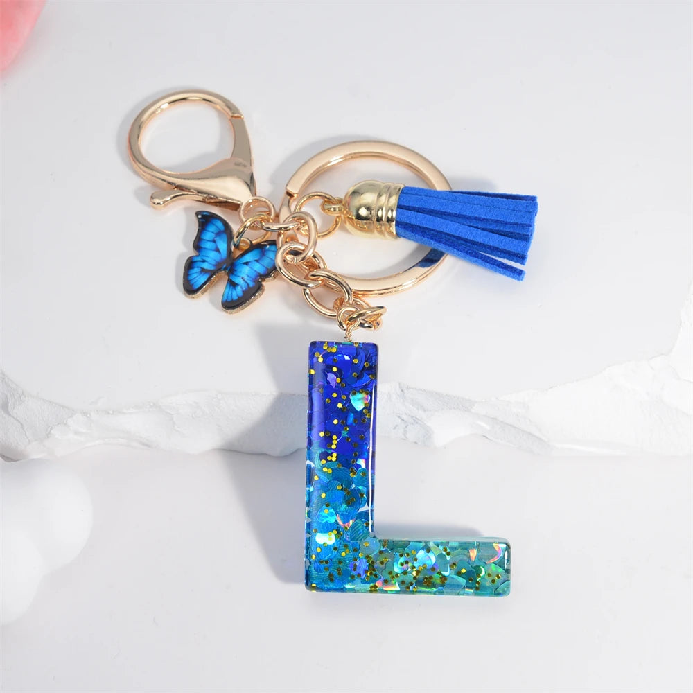 Butterfly Alphabet Keychain – Crystal Acrylic Pendant with Zinc Alloy Tassels, Elegant Valentine’s Day Gift for Women - Home Fads