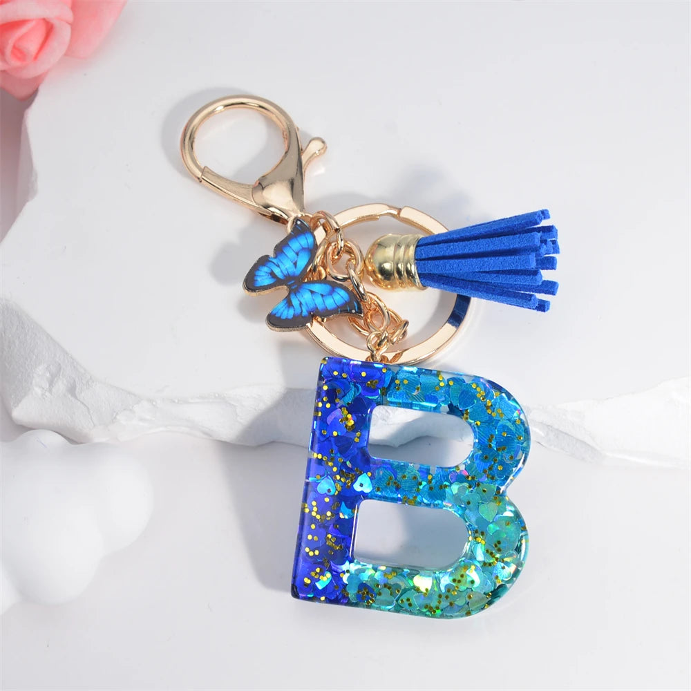 Butterfly Alphabet Keychain – Crystal Acrylic Pendant with Zinc Alloy Tassels, Elegant Valentine’s Day Gift for Women - Home Fads