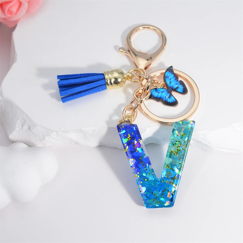 Butterfly Alphabet Keychain – Crystal Acrylic Pendant with Zinc Alloy Tassels, Elegant Valentine’s Day Gift for Women - Home Fads
