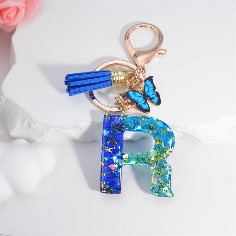 Butterfly Alphabet Keychain – Crystal Acrylic Pendant with Zinc Alloy Tassels, Elegant Valentine’s Day Gift for Women - Home Fads