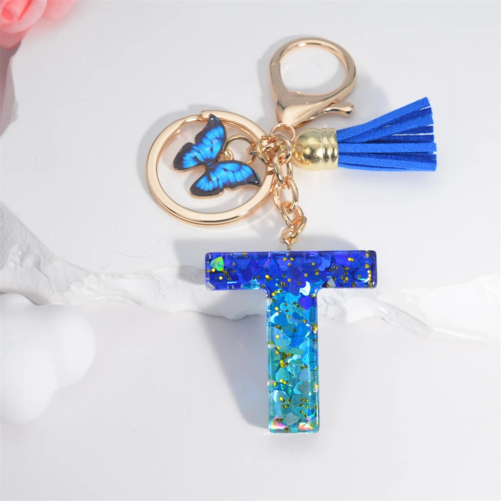 Butterfly Alphabet Keychain – Crystal Acrylic Pendant with Zinc Alloy Tassels, Elegant Valentine’s Day Gift for Women - Home Fads