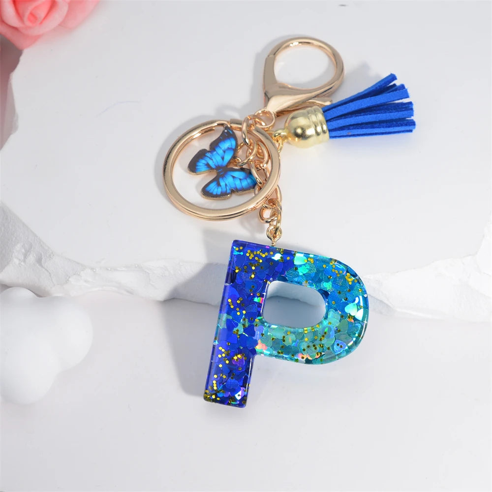 Butterfly Alphabet Keychain – Crystal Acrylic Pendant with Zinc Alloy Tassels, Elegant Valentine’s Day Gift for Women - Home Fads