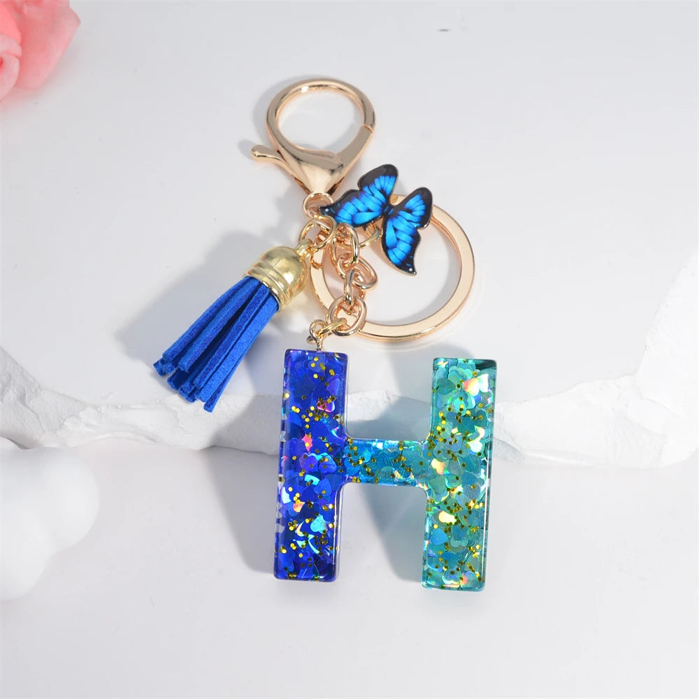 Butterfly Alphabet Keychain – Crystal Acrylic Pendant with Zinc Alloy Tassels, Elegant Valentine’s Day Gift for Women - Home Fads