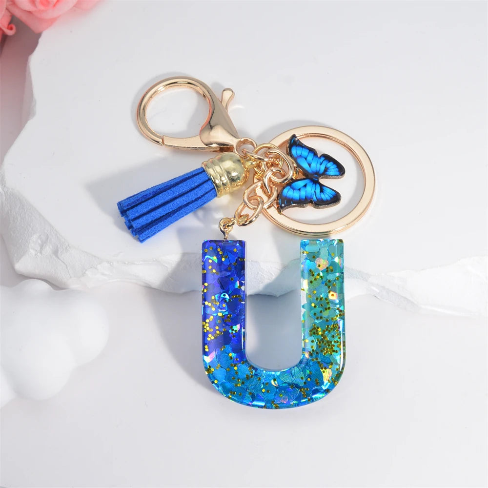 Butterfly Alphabet Keychain – Crystal Acrylic Pendant with Zinc Alloy Tassels, Elegant Valentine’s Day Gift for Women - Home Fads