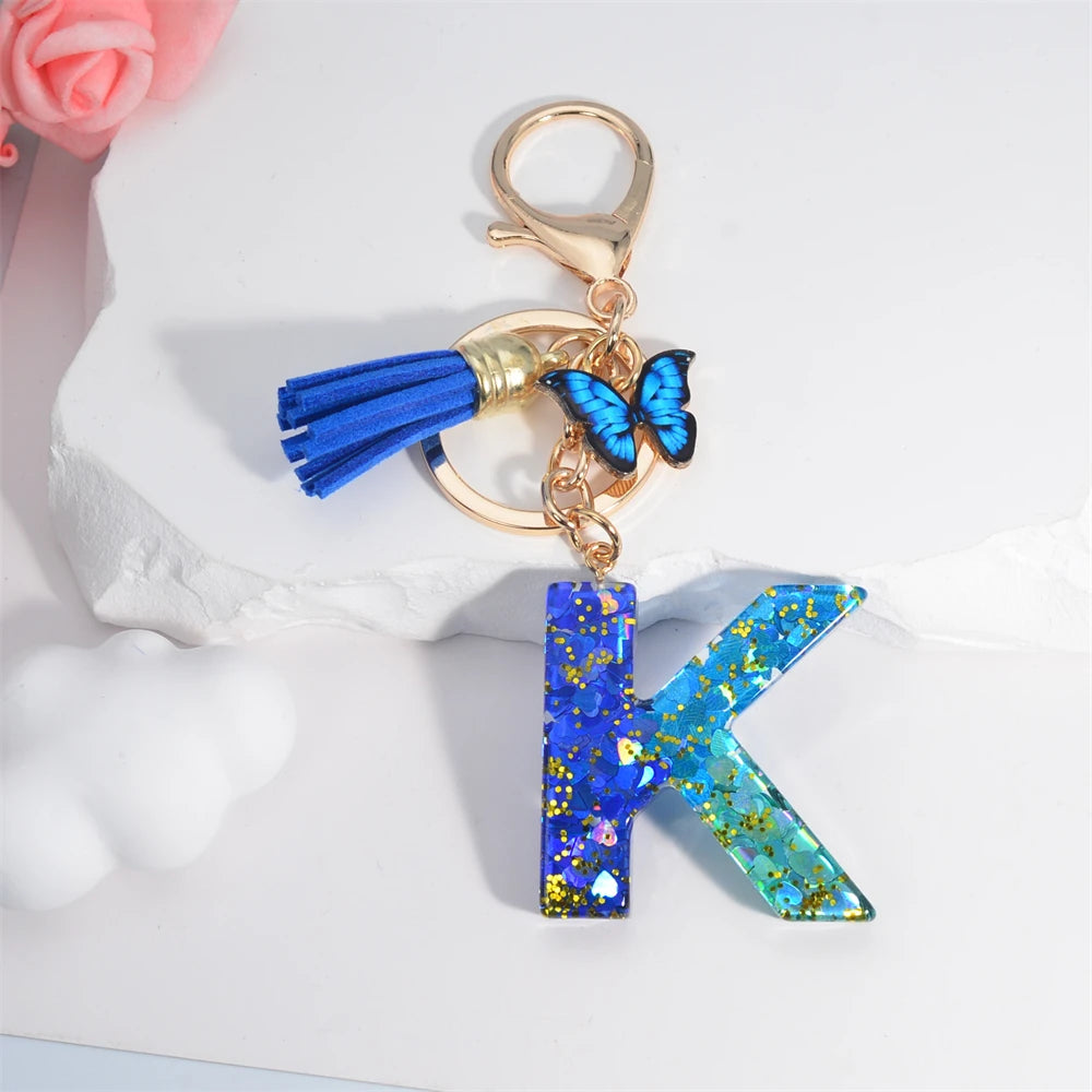 Butterfly Alphabet Keychain – Crystal Acrylic Pendant with Zinc Alloy Tassels, Elegant Valentine’s Day Gift for Women - Home Fads