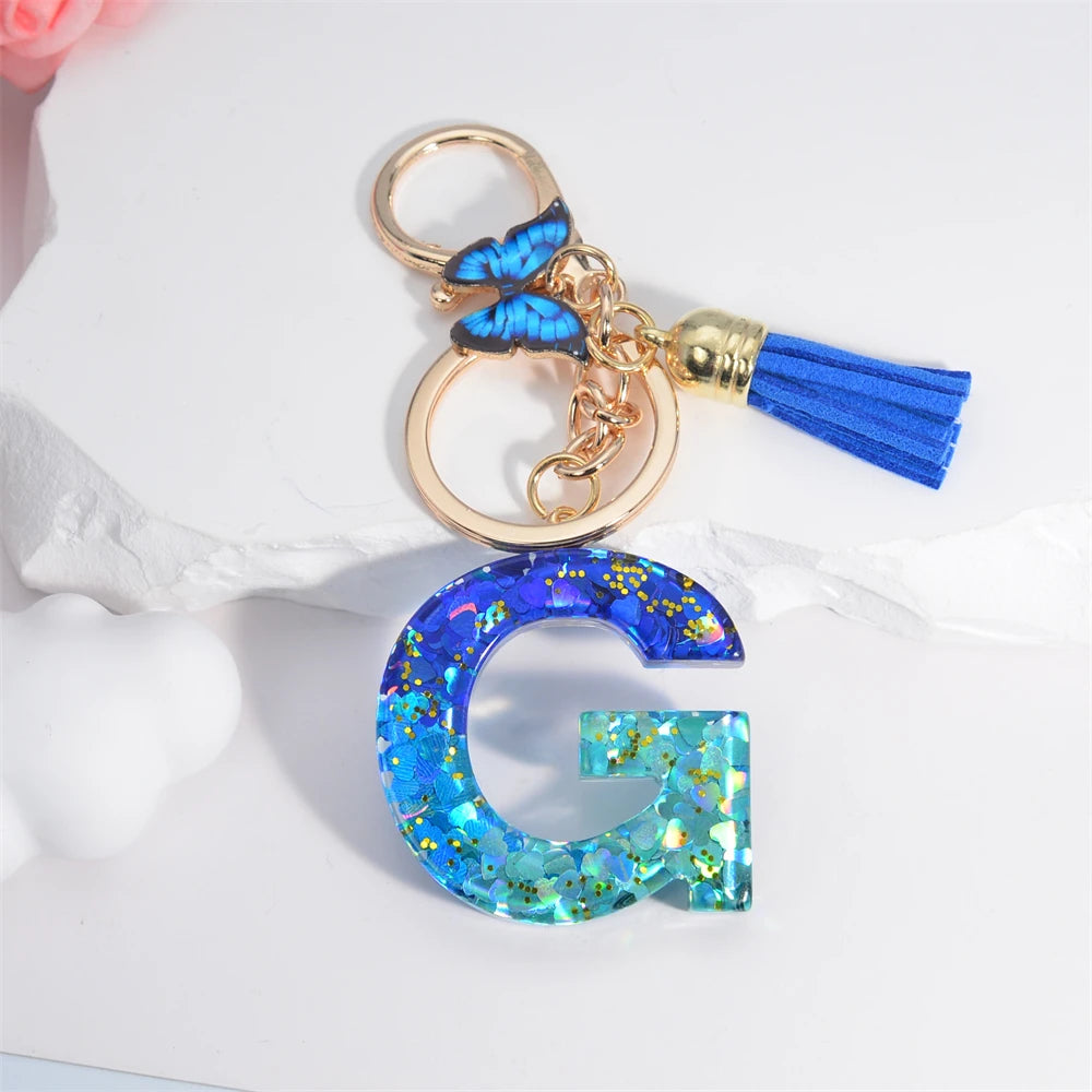 Butterfly Alphabet Keychain – Crystal Acrylic Pendant with Zinc Alloy Tassels, Elegant Valentine’s Day Gift for Women - Home Fads