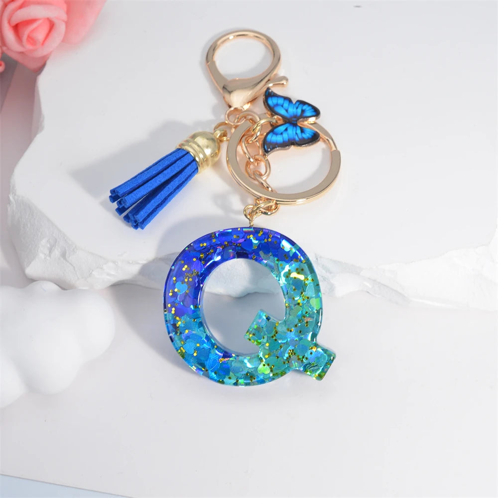 Butterfly Alphabet Keychain – Crystal Acrylic Pendant with Zinc Alloy Tassels, Elegant Valentine’s Day Gift for Women - Home Fads