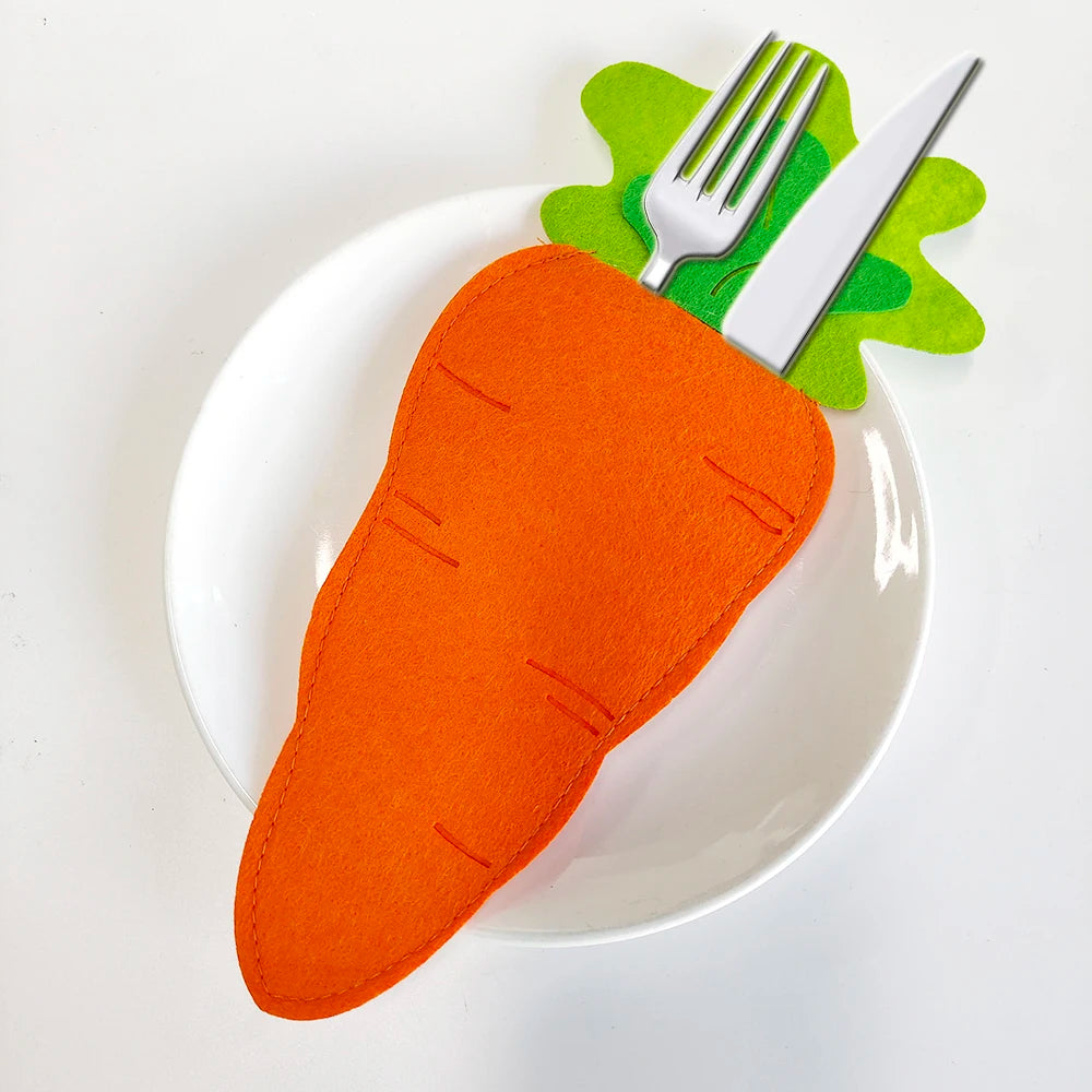 Carrot or Bunny Tableware Holders – Set of 4 Creative Cutlery Bags for Spring and Holiday Parties - Home Fads