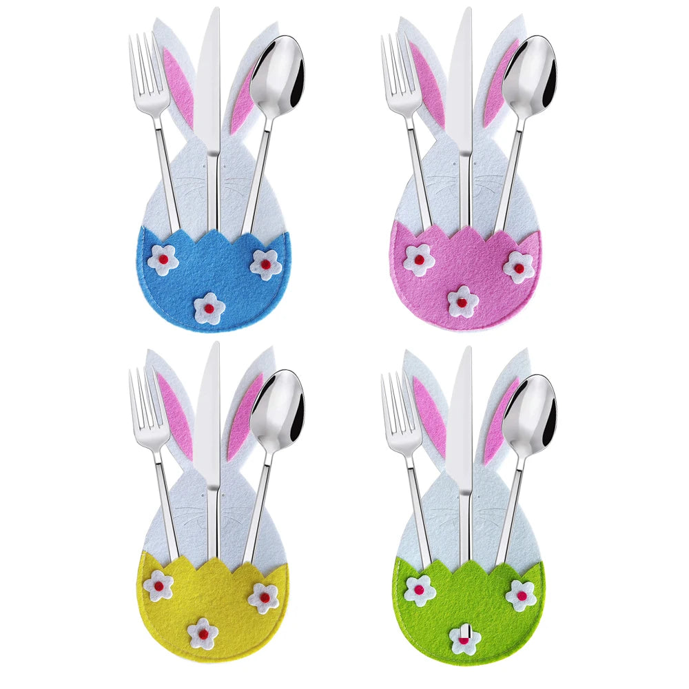 Carrot or Bunny Tableware Holders – Set of 4 Creative Cutlery Bags for Spring and Holiday Parties - Home Fads