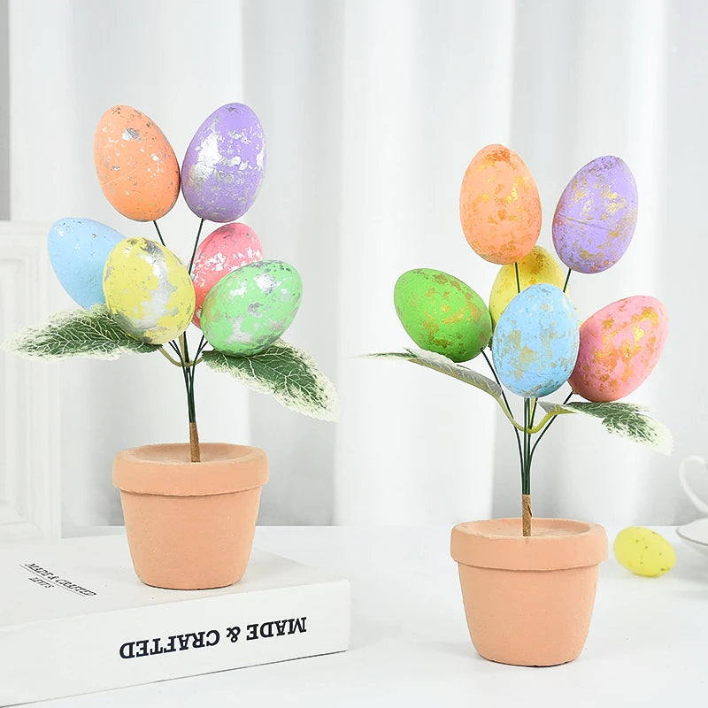 Colorful Foam Egg Tree Flowerpot – Creative Tabletop Décor for Spring and Holiday Displays - Home Fads