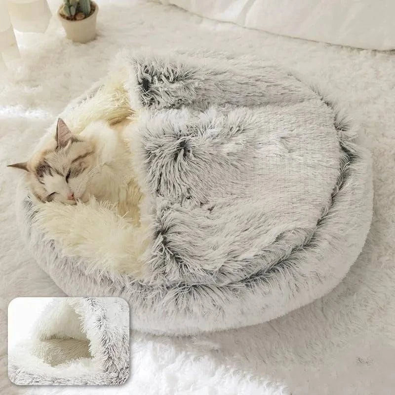 Cozy 2-in-1 Plush Pet Bed for Cats and Small Dogs - Warm Round Nest Cave with Removable Cover - Home Fads