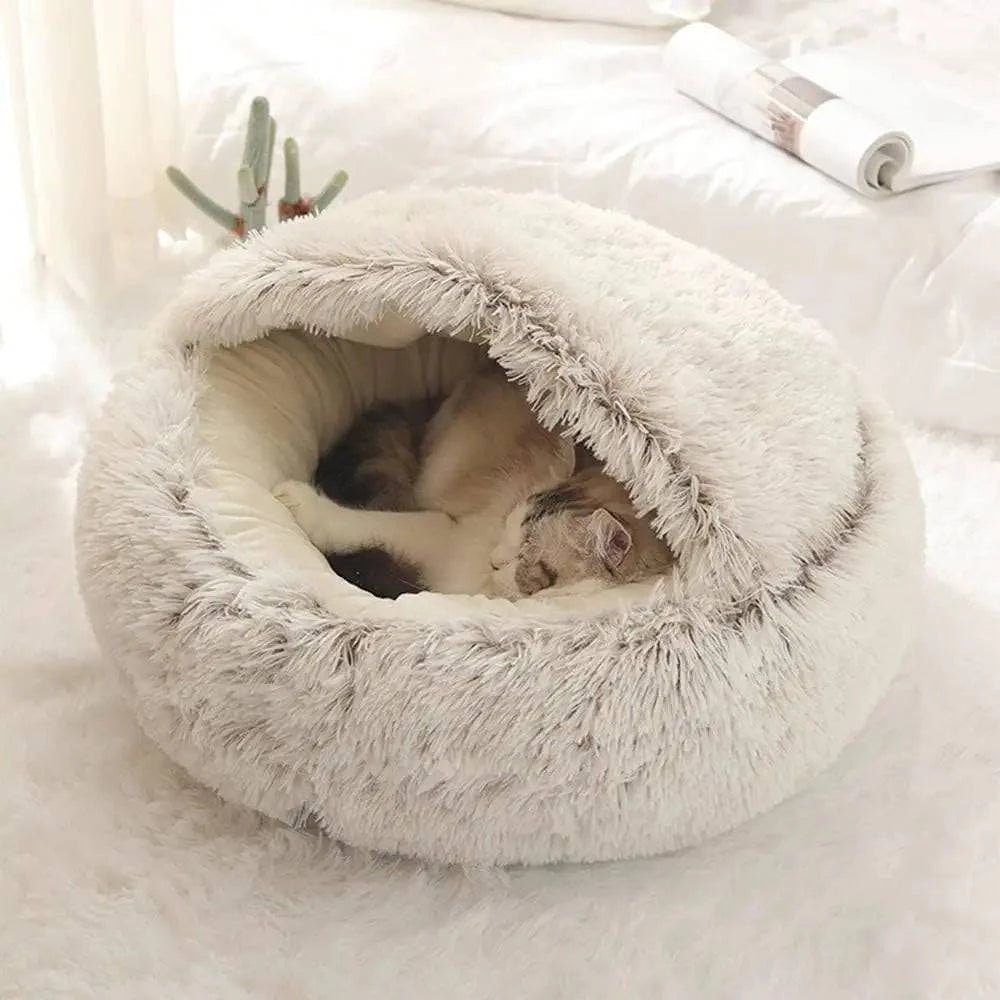 Cozy 2-in-1 Plush Pet Bed for Cats and Small Dogs - Warm Round Nest Cave with Removable Cover - Home Fads