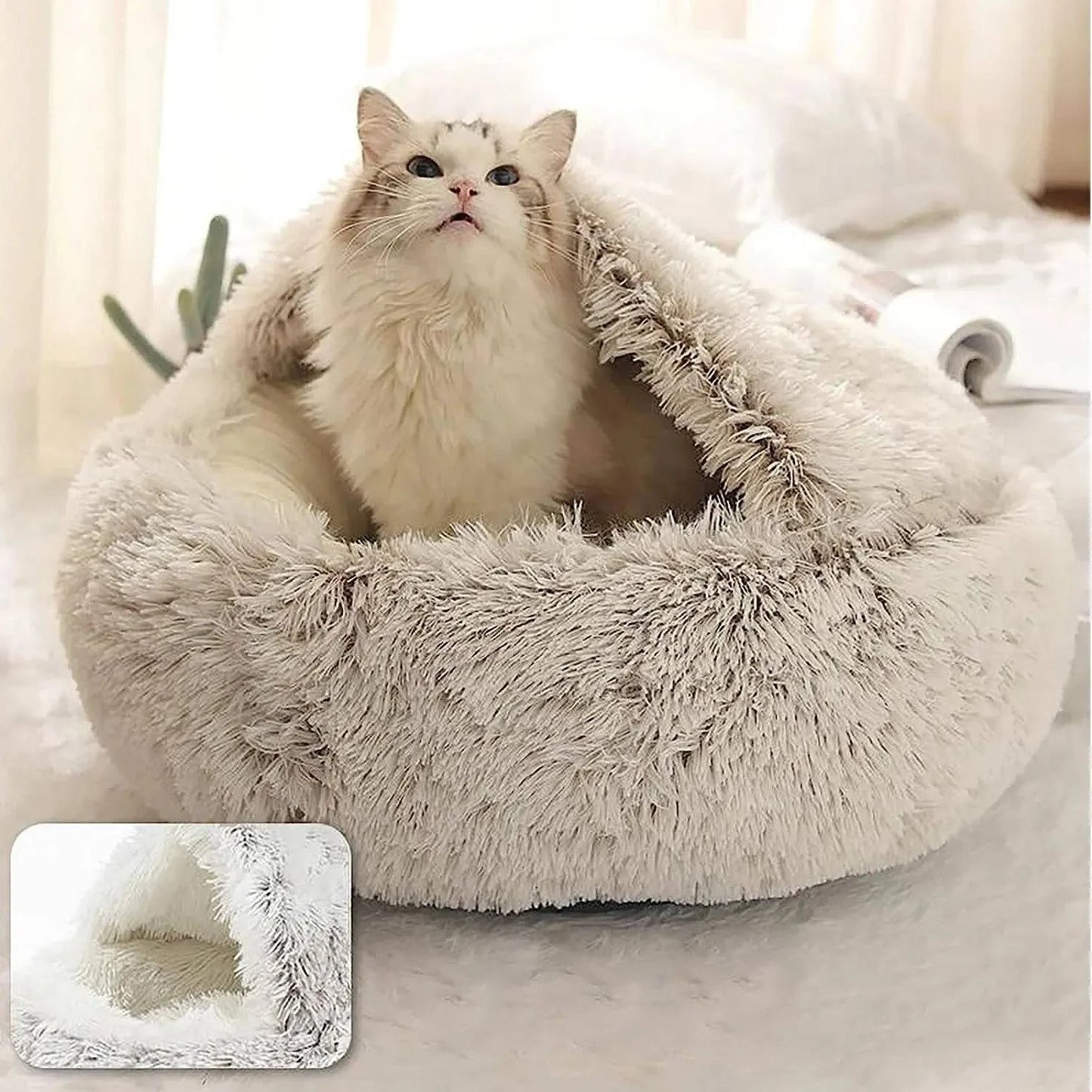 Cozy 2-in-1 Plush Pet Bed for Cats and Small Dogs - Warm Round Nest Cave with Removable Cover - Home Fads