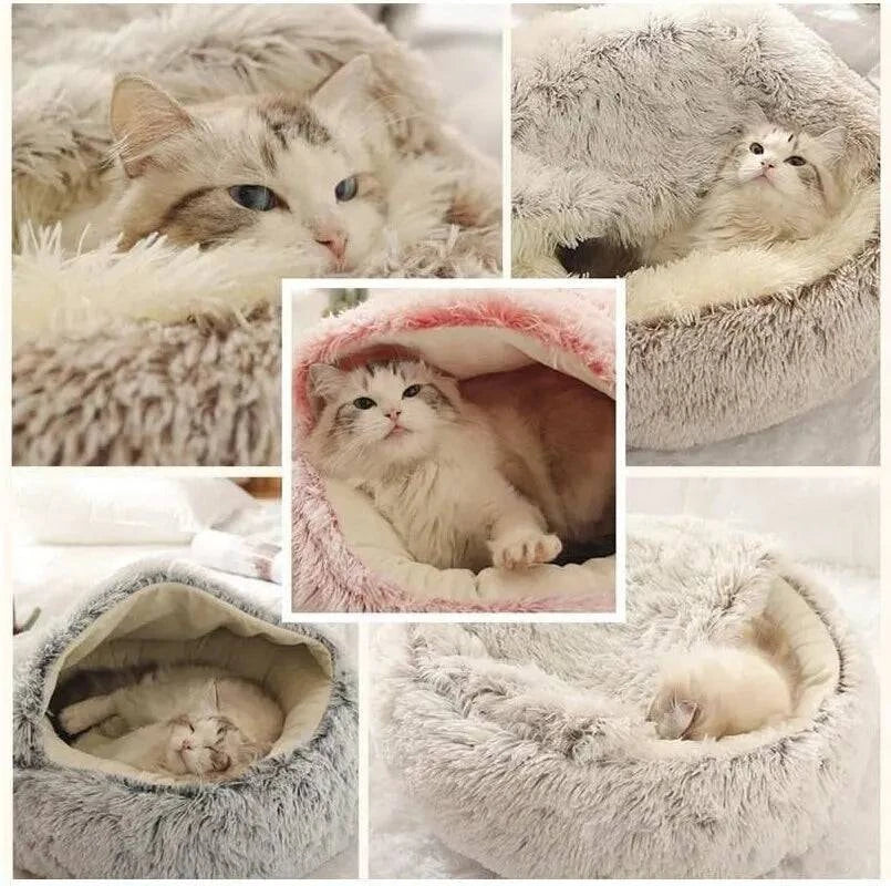 Cozy 2-in-1 Plush Pet Bed for Cats and Small Dogs - Warm Round Nest Cave with Removable Cover - Home Fads