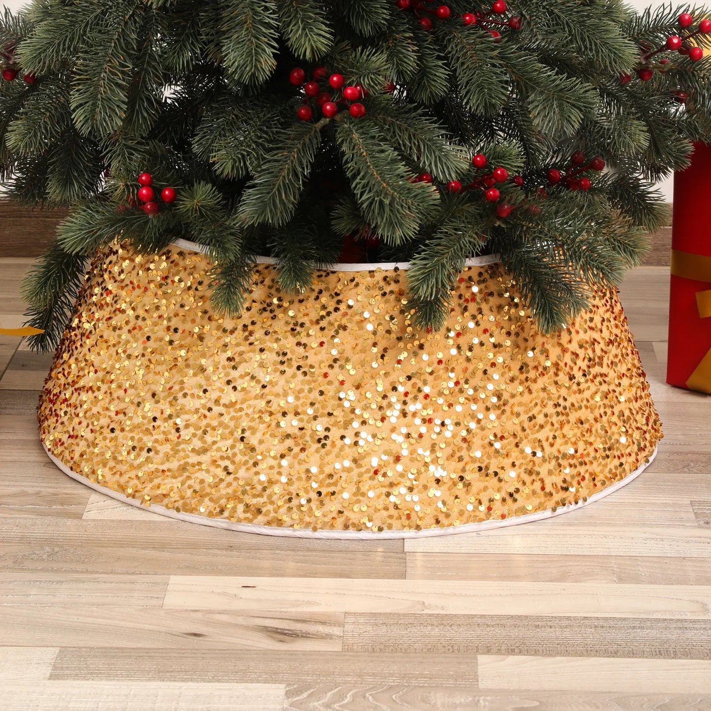 Decorative Holiday Tree Collar – Printed & Sequin Designs for Festive Décor, Plant Pots, and Celebrations, Made from Durable Non-Woven Fabric - Home Fads