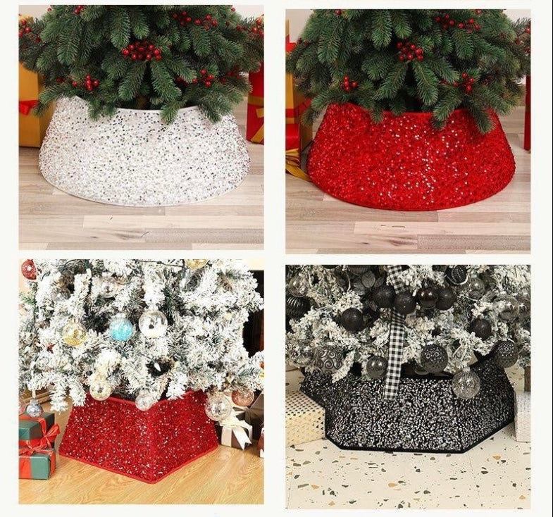 Decorative Holiday Tree Collar – Printed & Sequin Designs for Festive Décor, Plant Pots, and Celebrations, Made from Durable Non-Woven Fabric - Home Fads