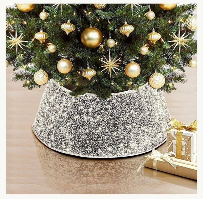 Decorative Holiday Tree Collar – Printed & Sequin Designs for Festive Décor, Plant Pots, and Celebrations, Made from Durable Non-Woven Fabric - Home Fads