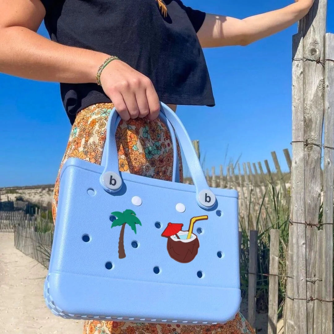 Durable Waterproof EVA Beach Tote Bag – Includes 6 Gift Charms – Unisex Handbag for Shopping, Travel, Sports, Pool – Medium & Extra-Large Sizes - Home Fads