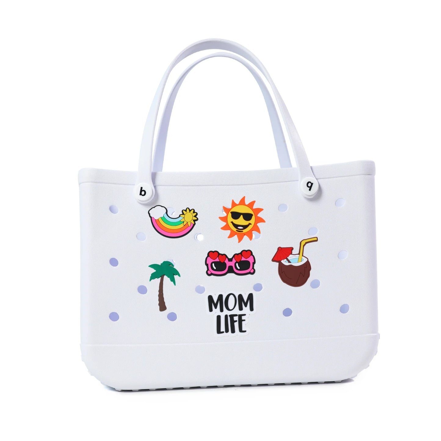 Durable Waterproof EVA Beach Tote Bag – Includes 6 Gift Charms – Unisex Handbag for Shopping, Travel, Sports, Pool – Medium & Extra-Large Sizes - Home Fads