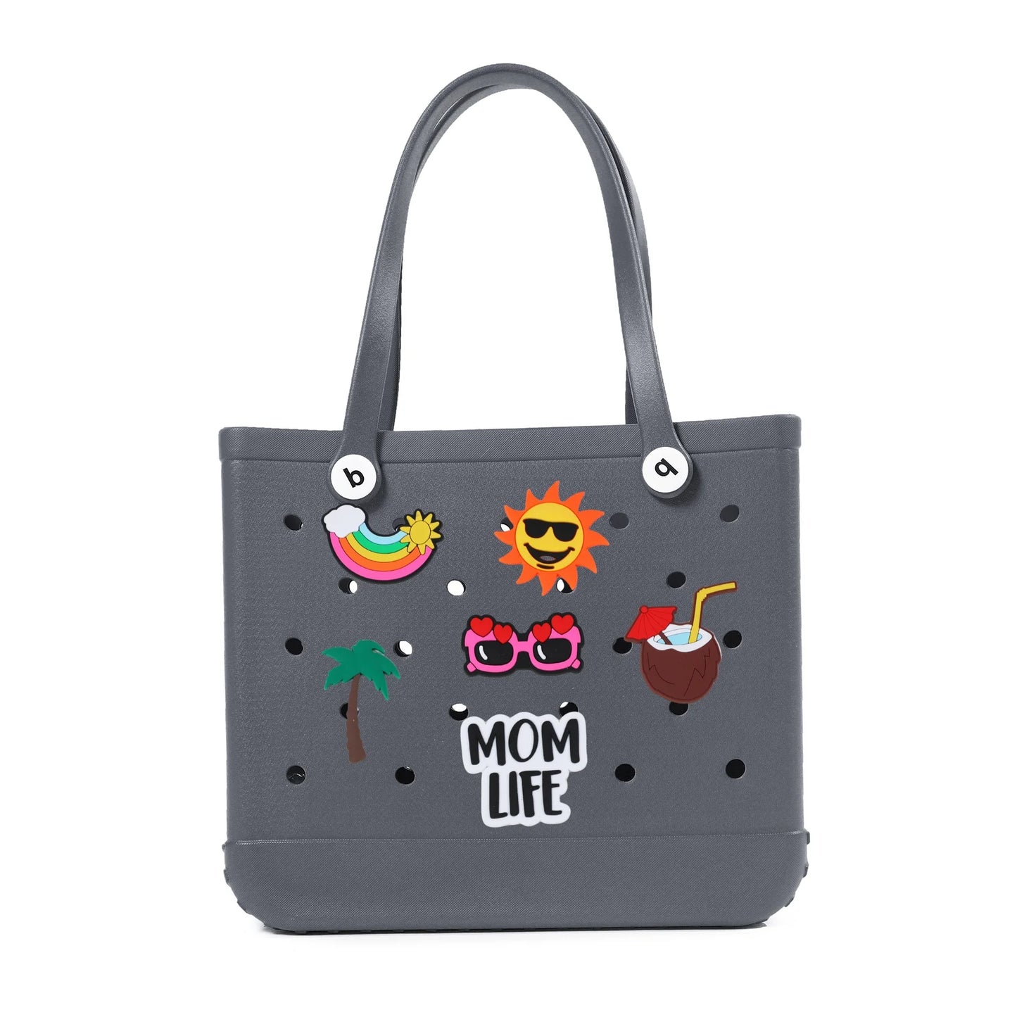 Durable Waterproof EVA Beach Tote Bag – Includes 6 Gift Charms – Unisex Handbag for Shopping, Travel, Sports, Pool – Medium & Extra-Large Sizes - Home Fads