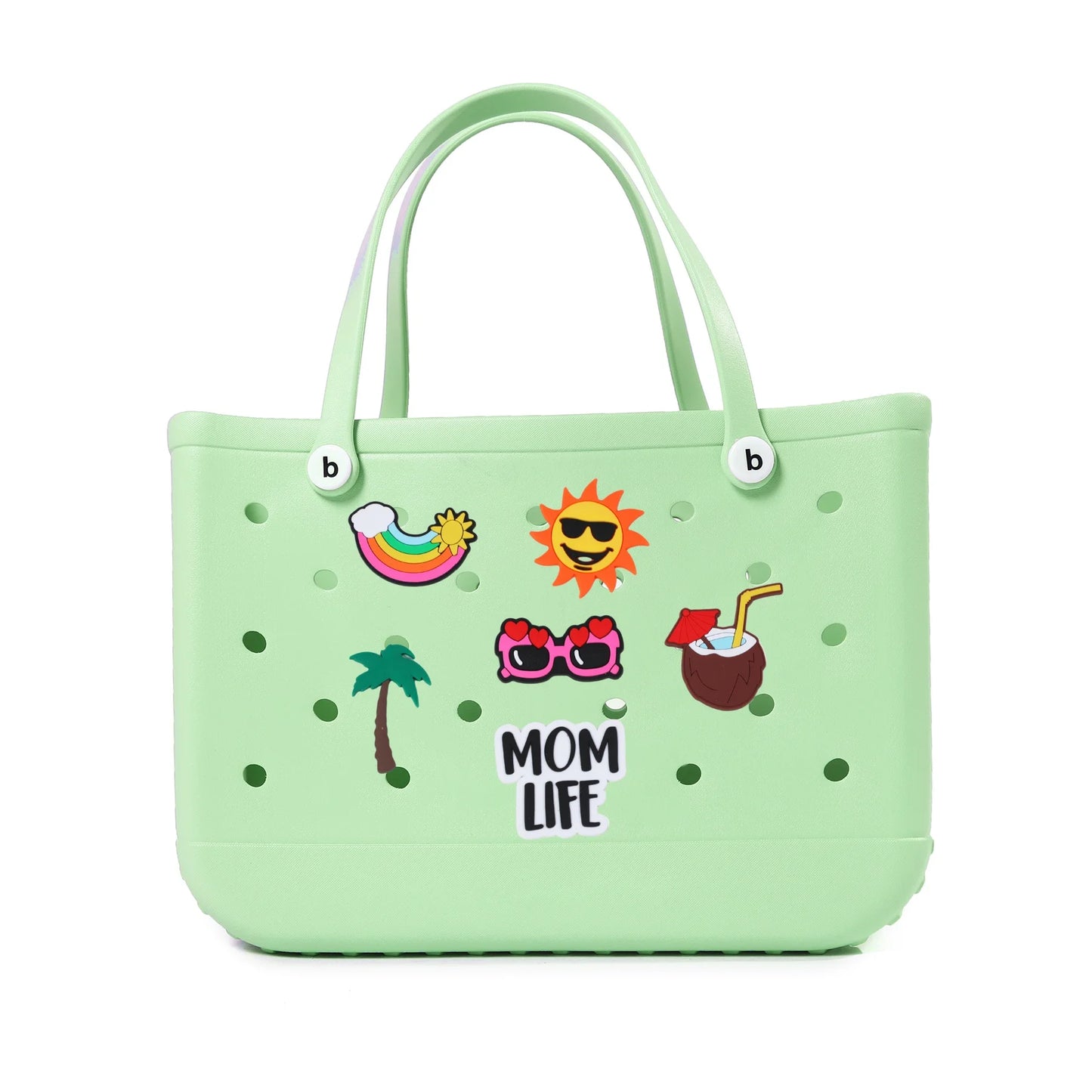 Durable Waterproof EVA Beach Tote Bag – Includes 6 Gift Charms – Unisex Handbag for Shopping, Travel, Sports, Pool – Medium & Extra-Large Sizes - Home Fads